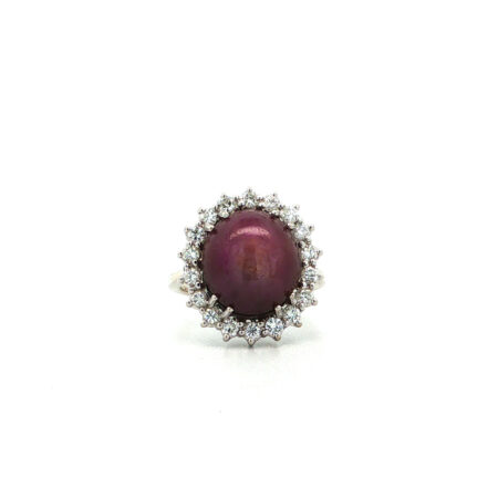 "Beautiful Star" - Vintage Ring in 14kt Weißgold mit Stern-Rubin und Brillanten