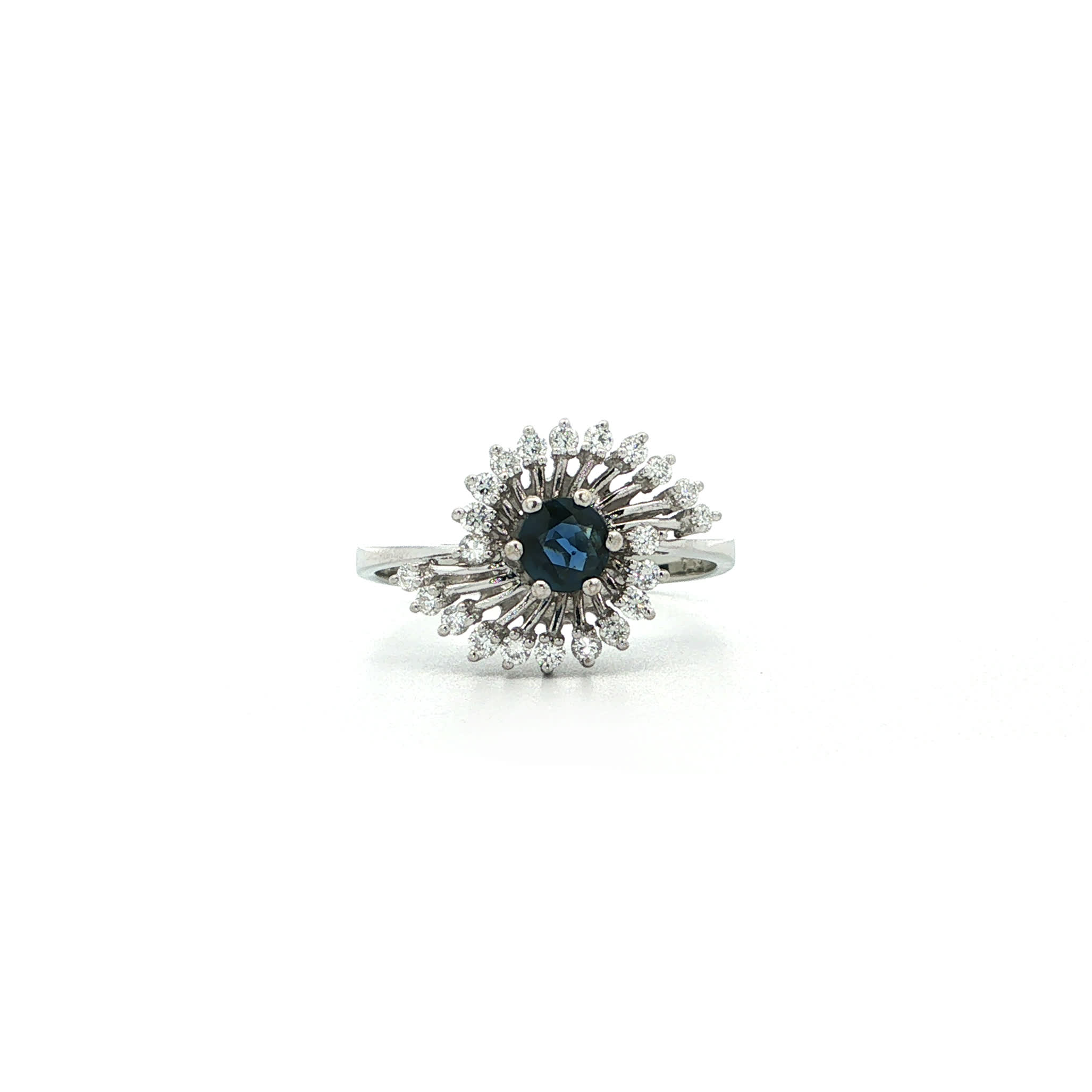 "Blue Karussell" - Vintage Ring in 14kt Weißgold mit Saphir und Brillanten - Juwelier Steiger