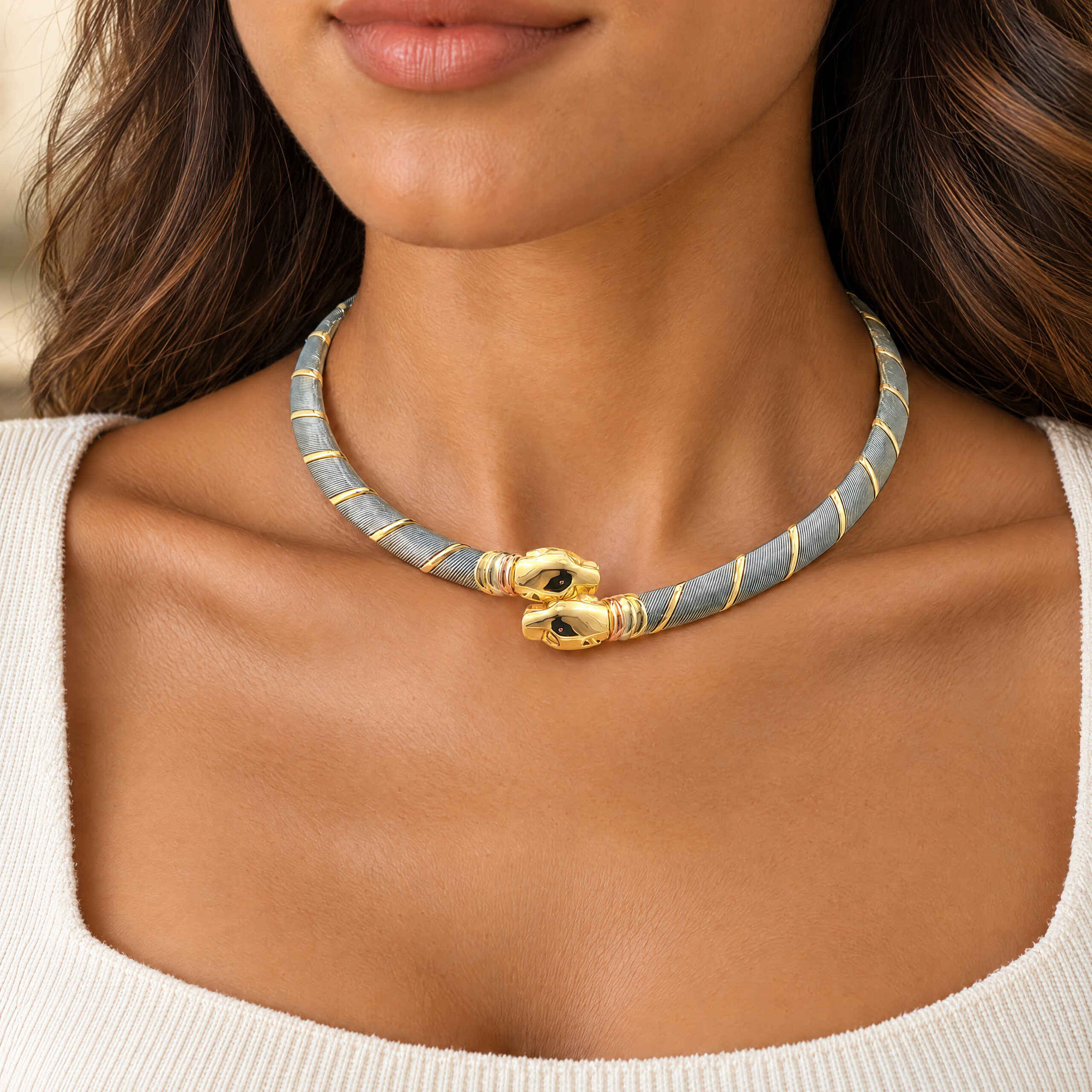 "Cartier Panthére" Vintage Collier Afrika-Ära von Cartier Stahl/Gold 18 Karat - Juwelier Steiger