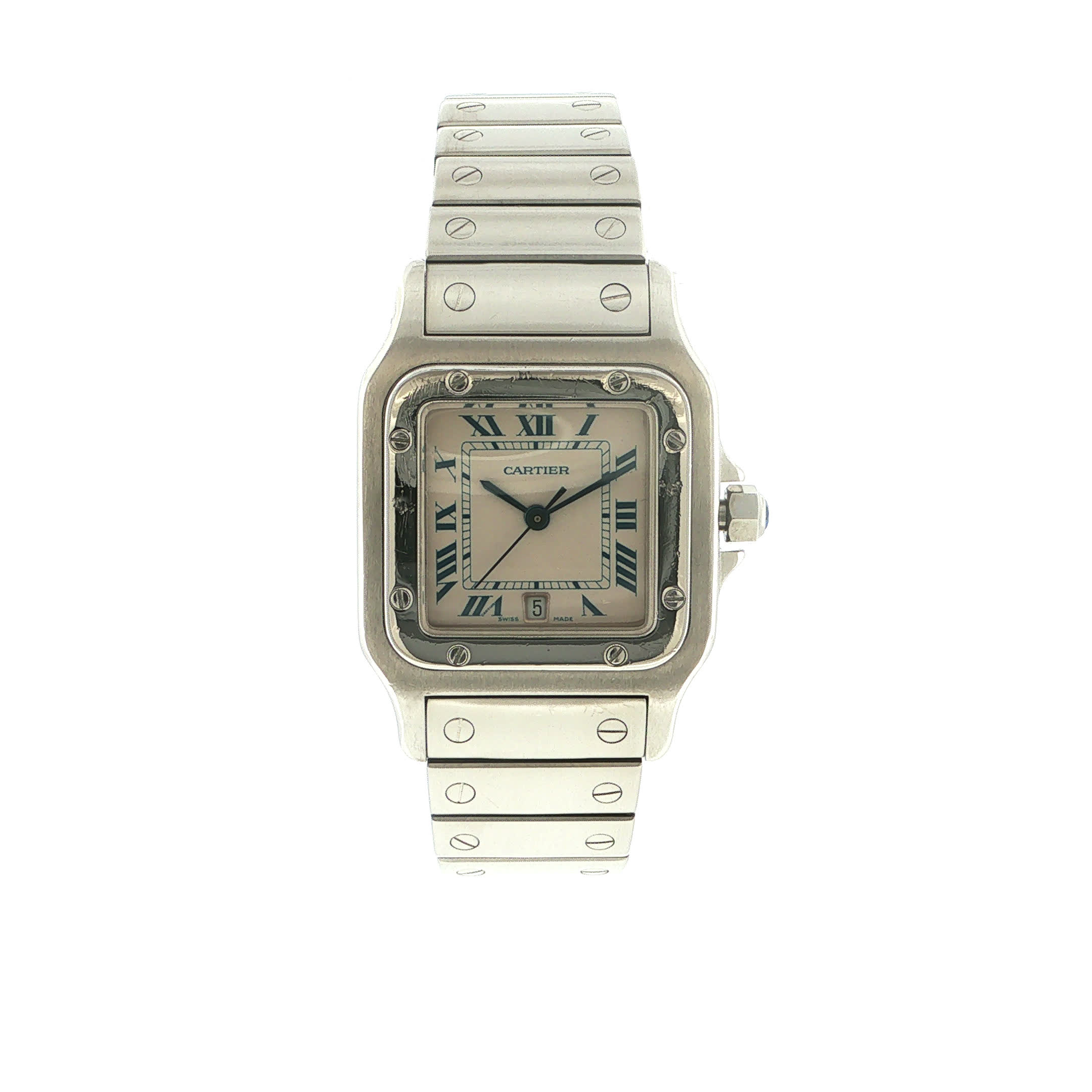 "Cartier Santos" - Vintage Arrmbanduhr Stahl im FullSet - Juwelier Steiger