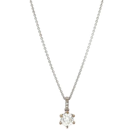 "Crown of light" - Moderne Solitaire Kette mit Anhänger in 18 Karat Weißgold 0,85 ct.