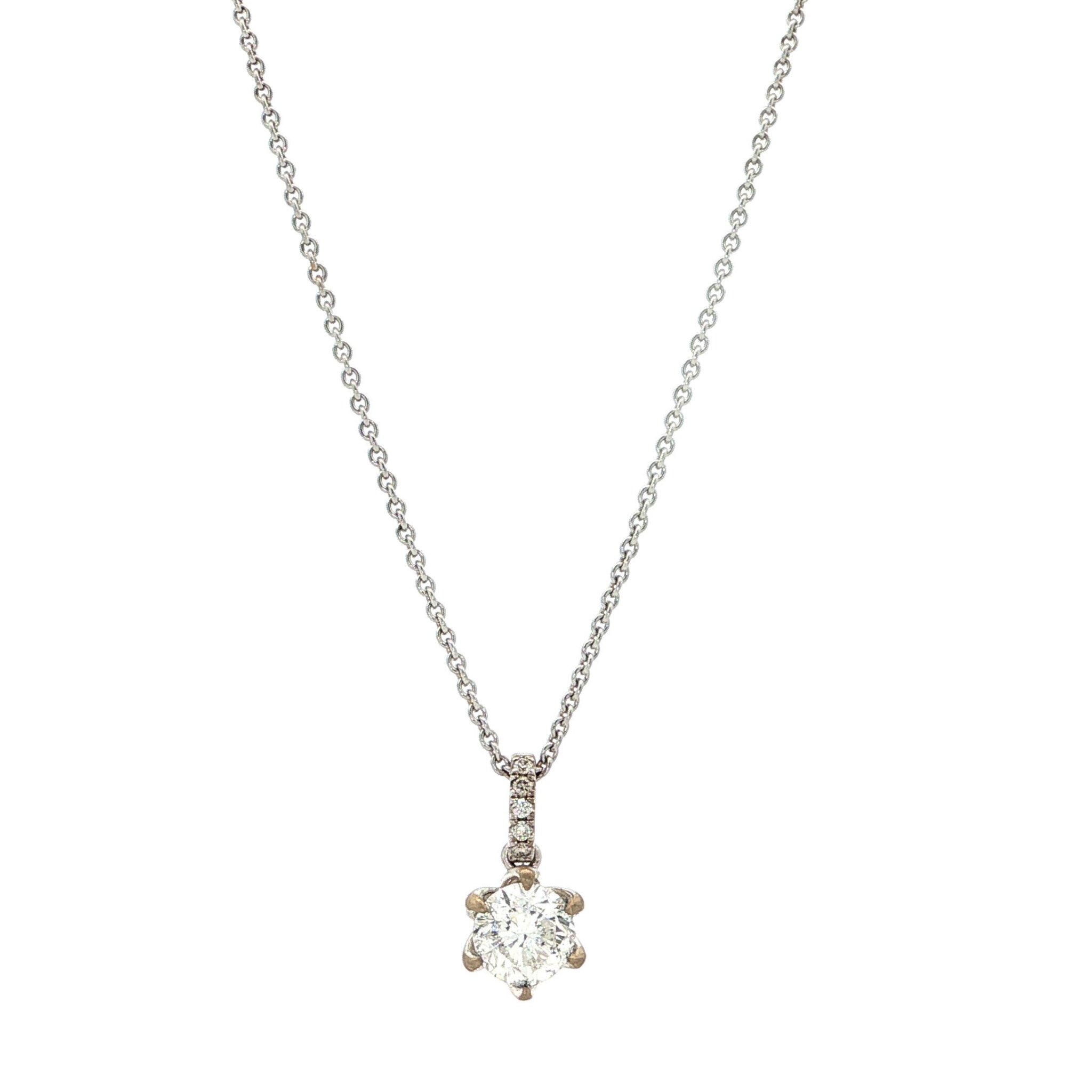"Crown of light" - Moderne Solitaire Kette mit Anhänger in 18 Karat Weißgold 0,85 ct.
