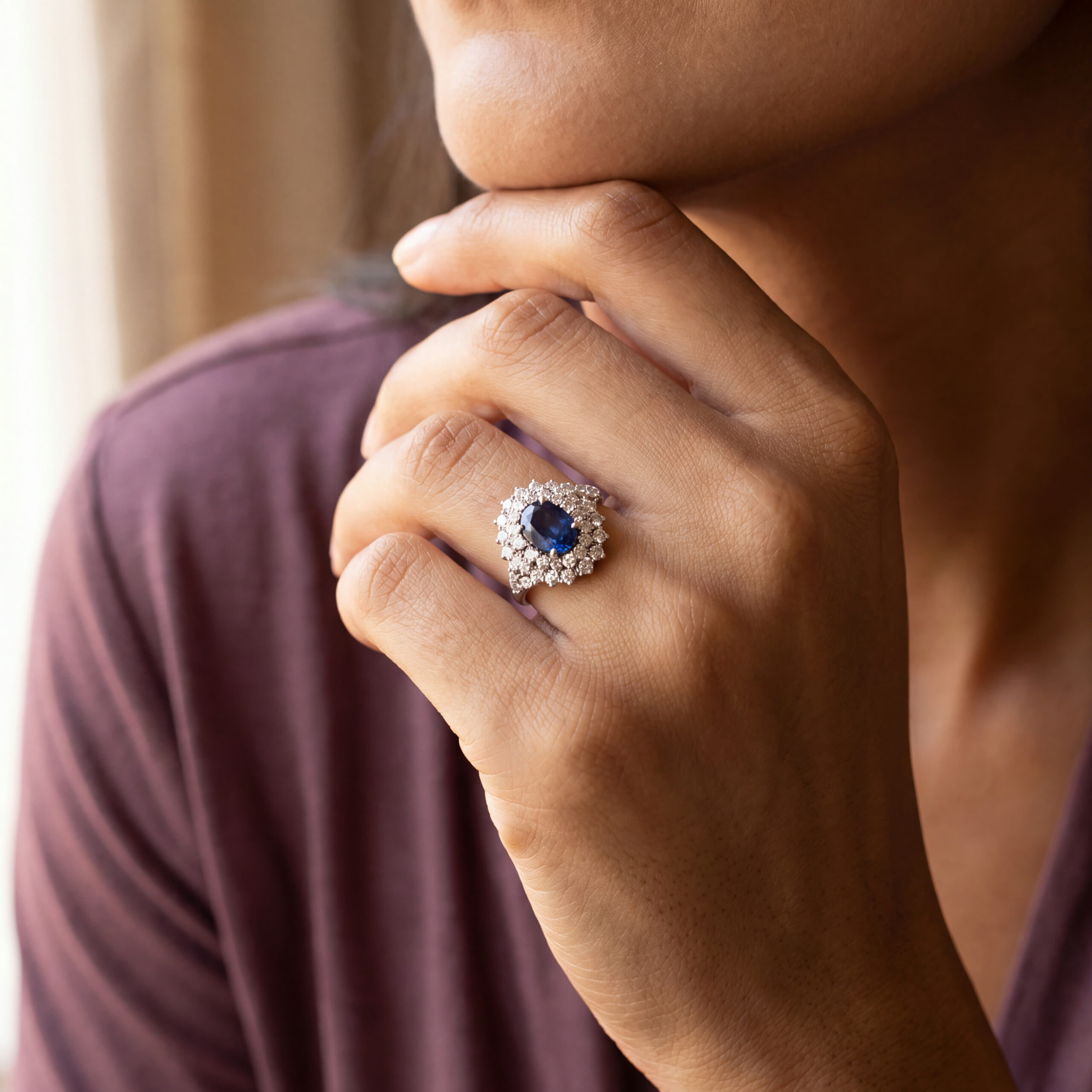 "Deap blue Ocean" - Vintage Ring in 18kt Weißgold mit Saphir und Brillanten - Juwelier Steiger