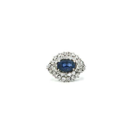 "Deap blue Ocean" - Vintage Ring in 18kt Weißgold mit Saphir und Brillanten