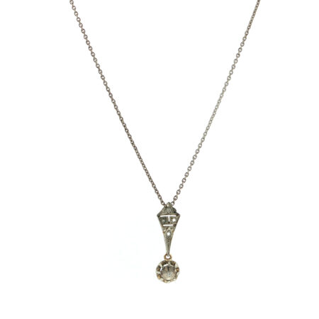 "Deco drop" - Antiker Anhänger mit Kette aus 18 Karat Gold und Platin