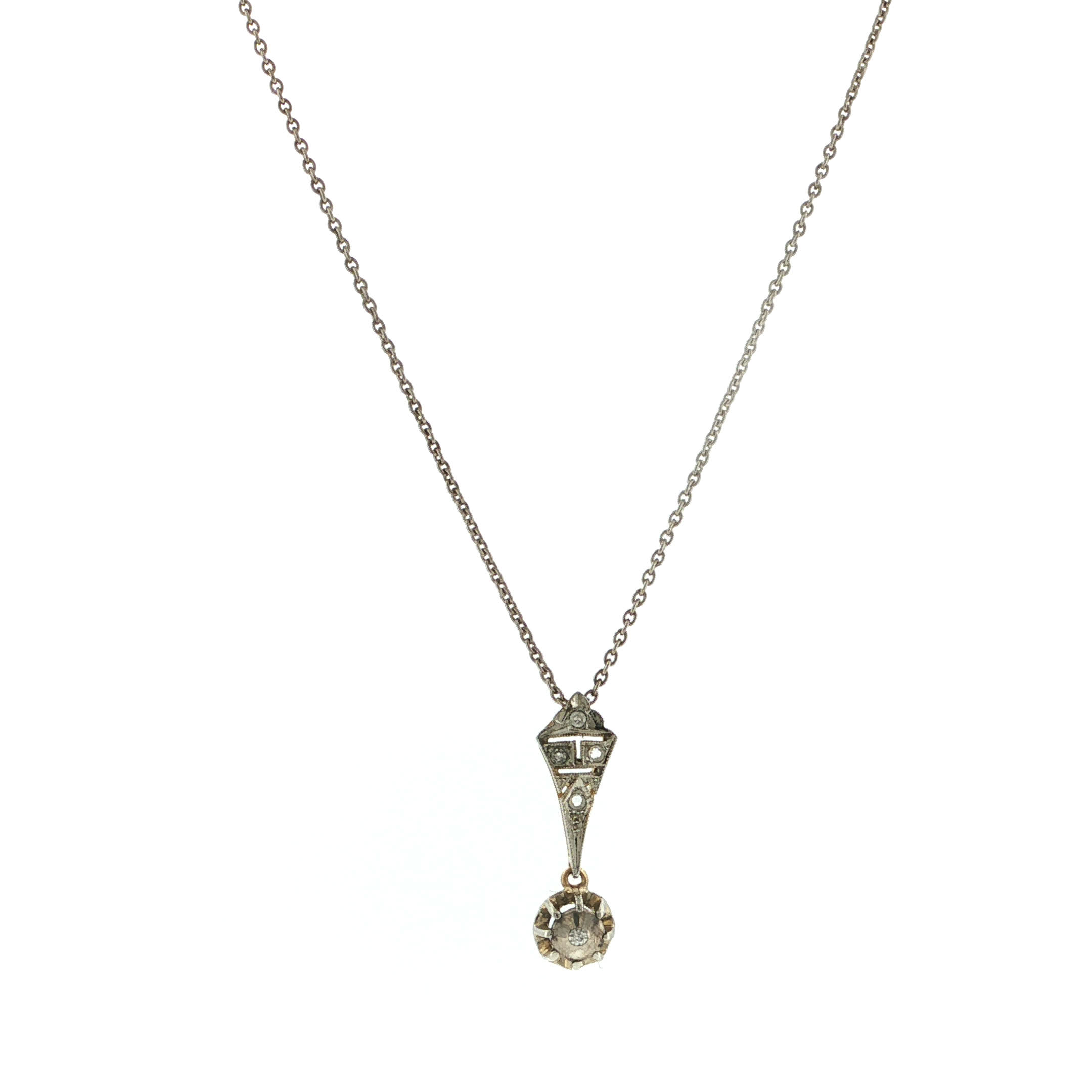 "Deco drop" - Antiker Anhänger mit Kette aus 18 Karat Gold und Platin - Juwelier Steiger