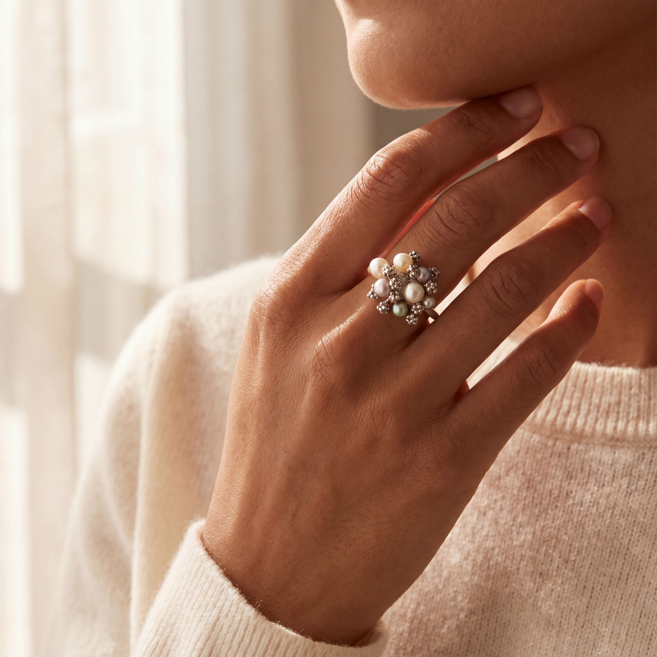 "Desert Rose" - Vintage Ring in 14kt Weißgold mit Brillanten - Juwelier Steiger
