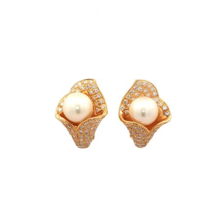 "Diamond Shell" - Vintage Ohrhänger mit Edelsteinen und Perle in 18 Karat Gelbgold