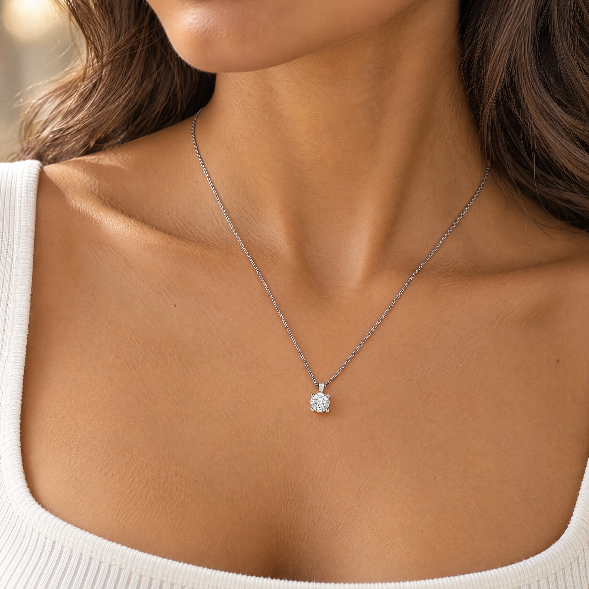 "Forever elegance" - Moderne Solitaire Kette mit Anhänger in 18 Karat Weißgold 1,18 ct.