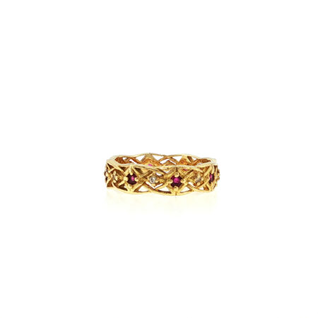 "Givenchy" - Vintage Ring in 18kt Gelbgold mit Rubinen und Brillanten