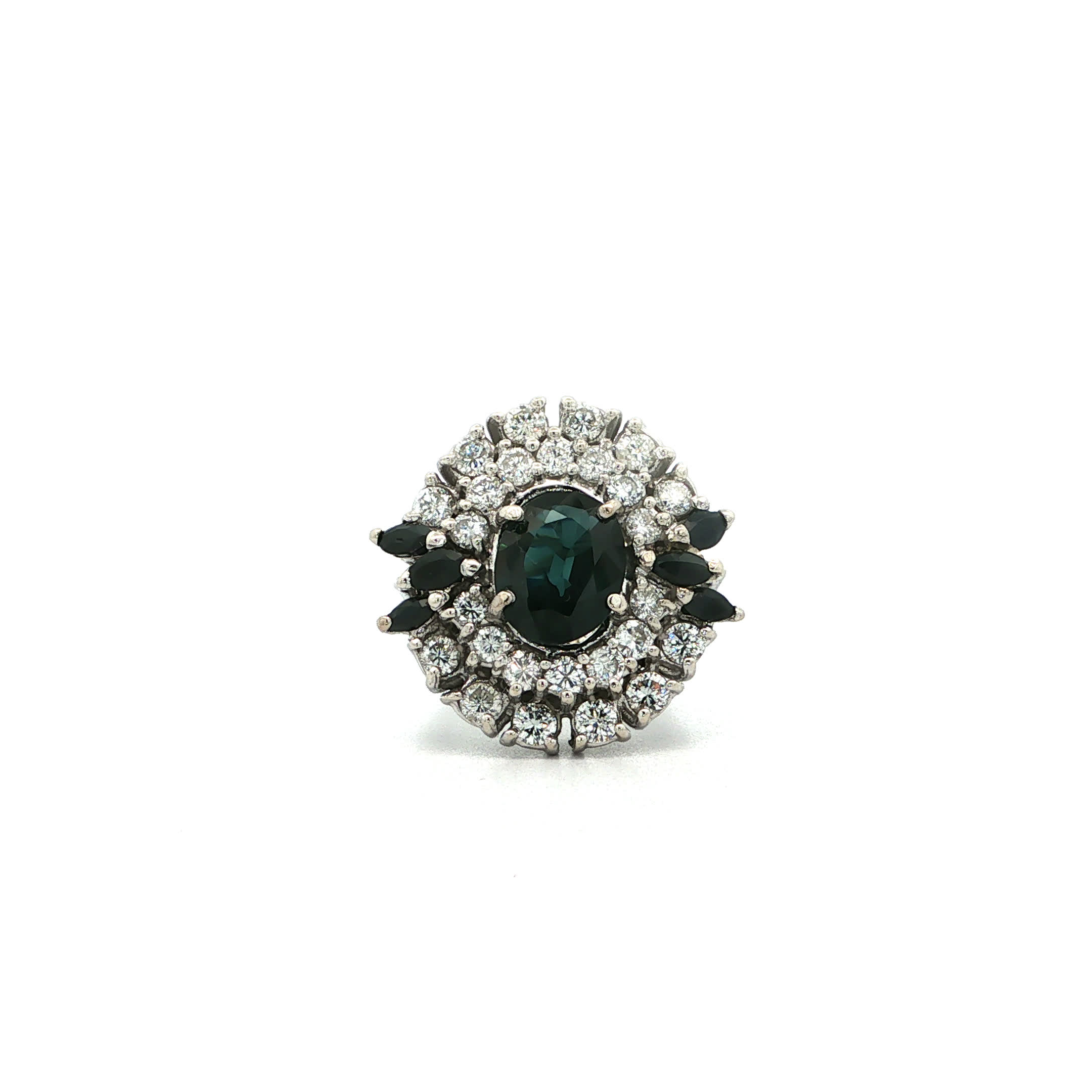 "Glowing Flower" - Vintage Ring in 14kt Weißgold mit Saphir und Brillanten - Juwelier Steiger