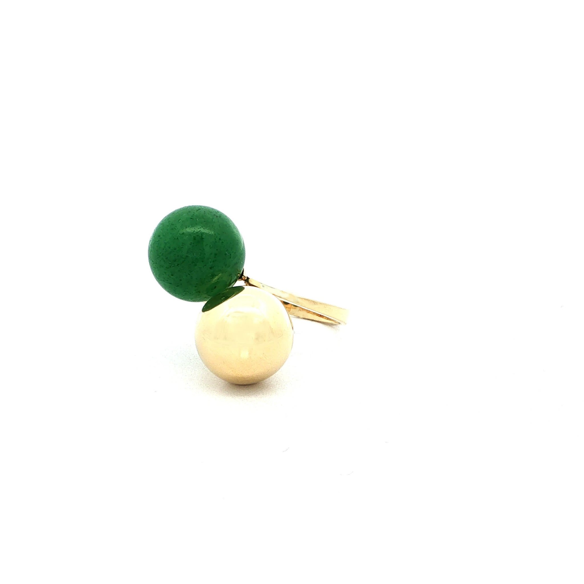 "Gold meets Asia" Vintage 18 Karat Gelbgold Ring mit Jade
