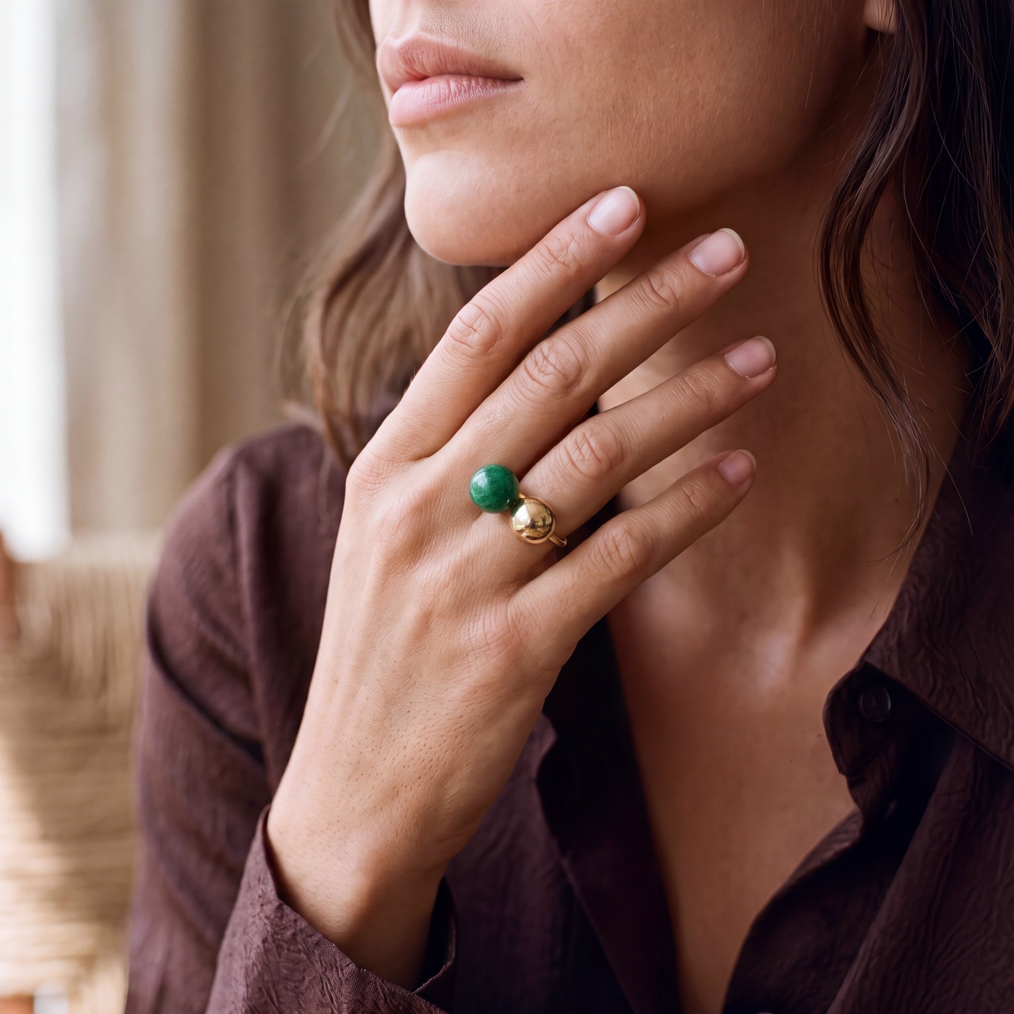 "Gold meets Asia" Vintage 18 Karat Gelbgold Ring mit Jade
