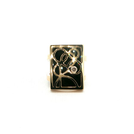 "Golden Abstract" - Vintage Ring in 14kt Gelbgold mit Onyx & Brillant