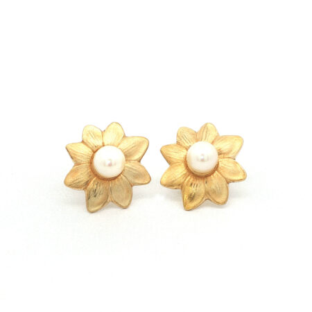 "Golden Daisy" - Vintage Ohrstecker in 18kt Gelbgold mit Perle - Juwelier Steiger