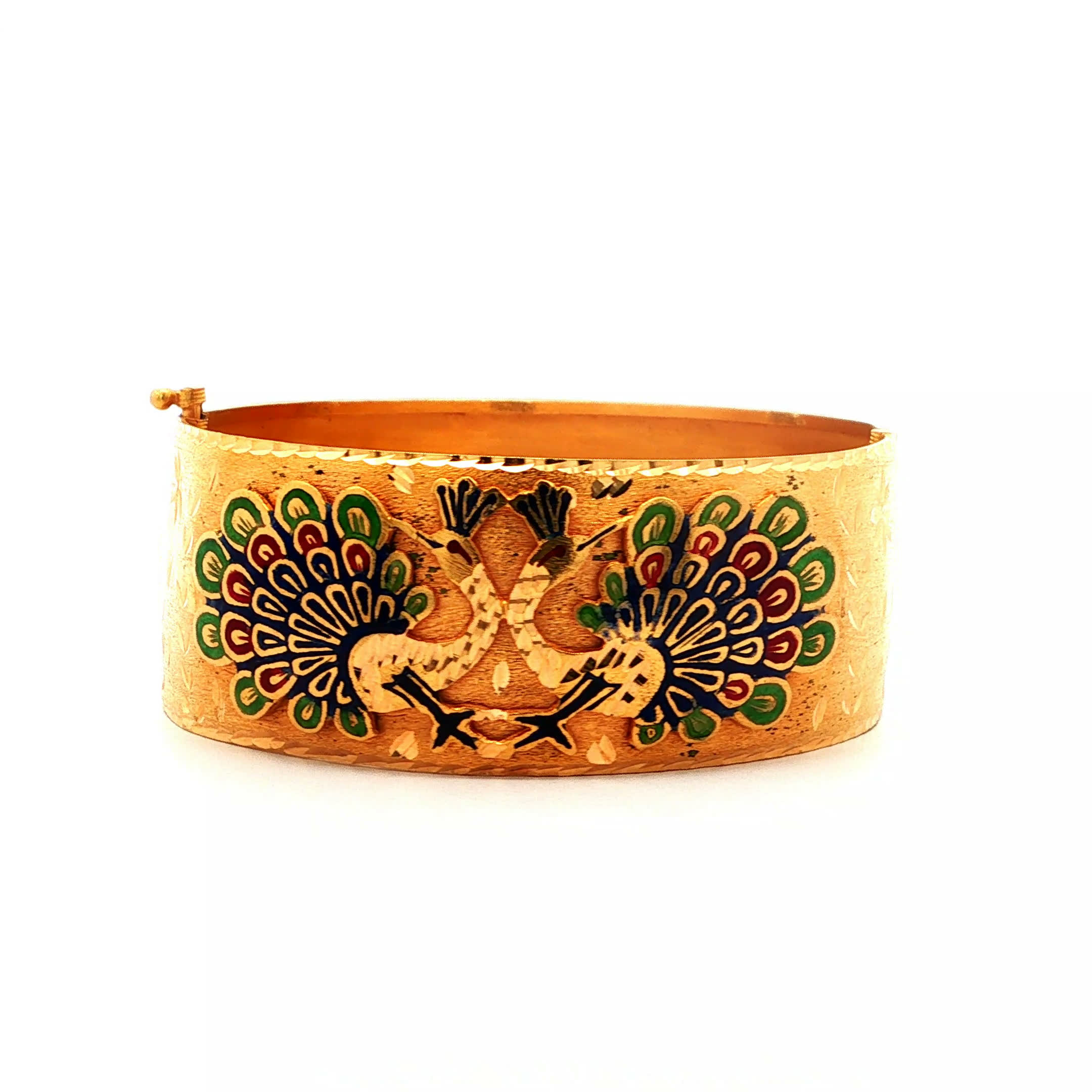 "Golden Maharani" - Vintage Armreif geschmückt mit bunter Emaille aus 900er Gold - Juwelier Steiger