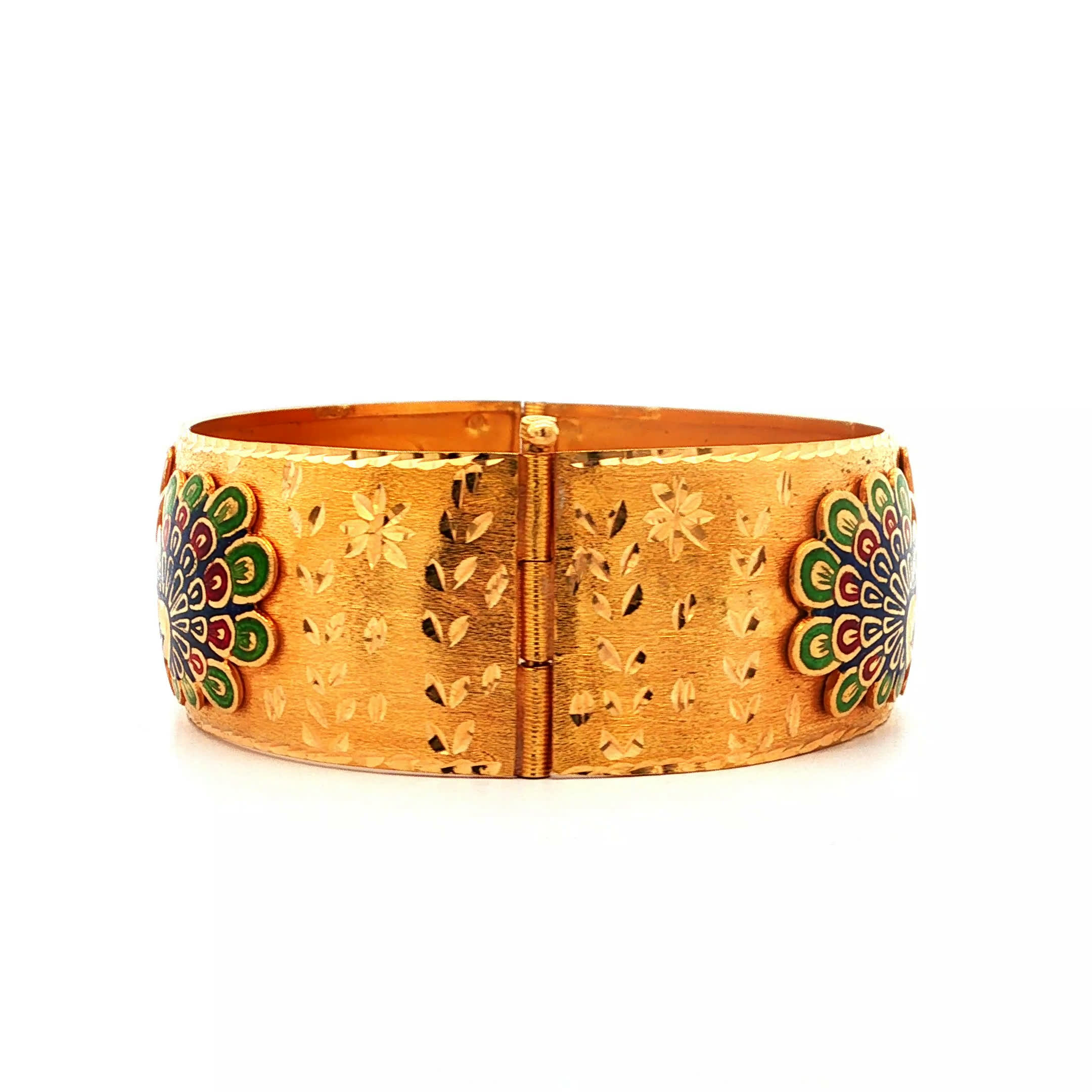 "Golden Maharani" - Vintage Armreif geschmückt mit bunter Emaille aus 900er Gold - Juwelier Steiger