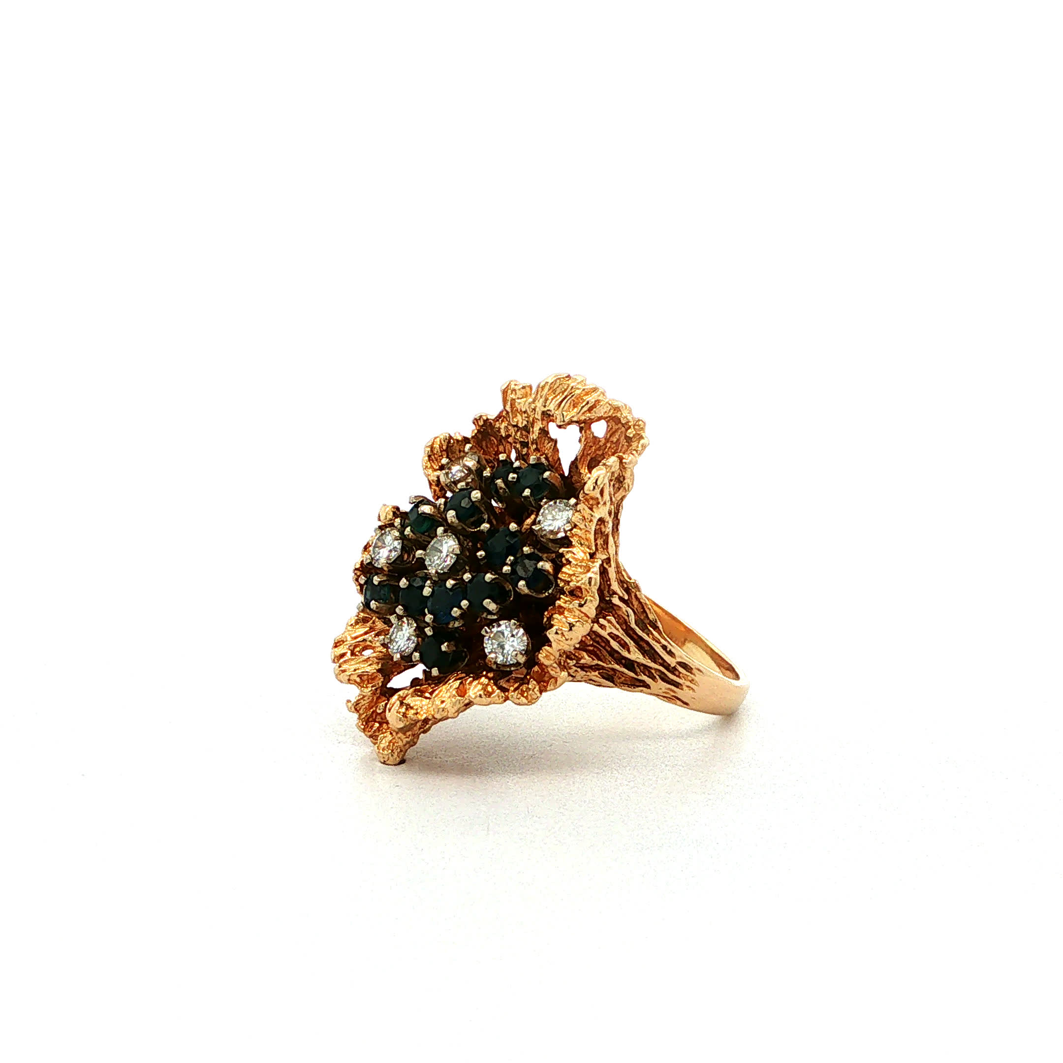 "Golden Wildflower" - Vintage Ring in 14kt Gelbgold mit Saphiren & Diamanten - Juwelier Steiger
