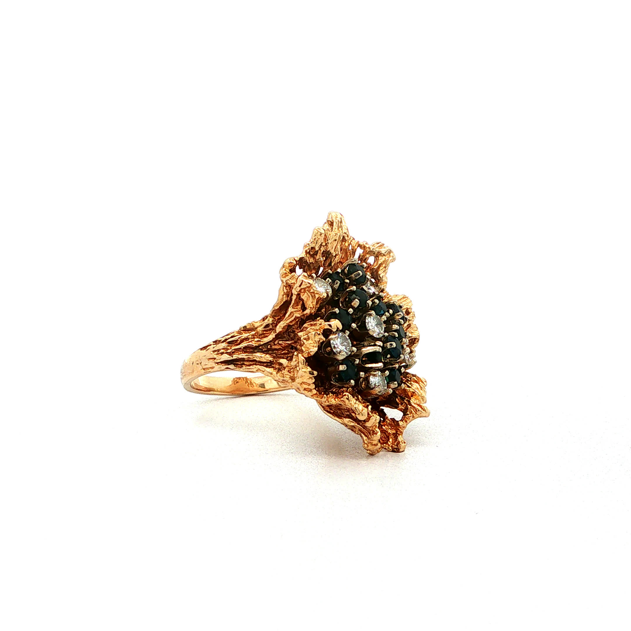 "Golden Wildflower" - Vintage Ring in 14kt Gelbgold mit Saphiren & Diamanten - Juwelier Steiger