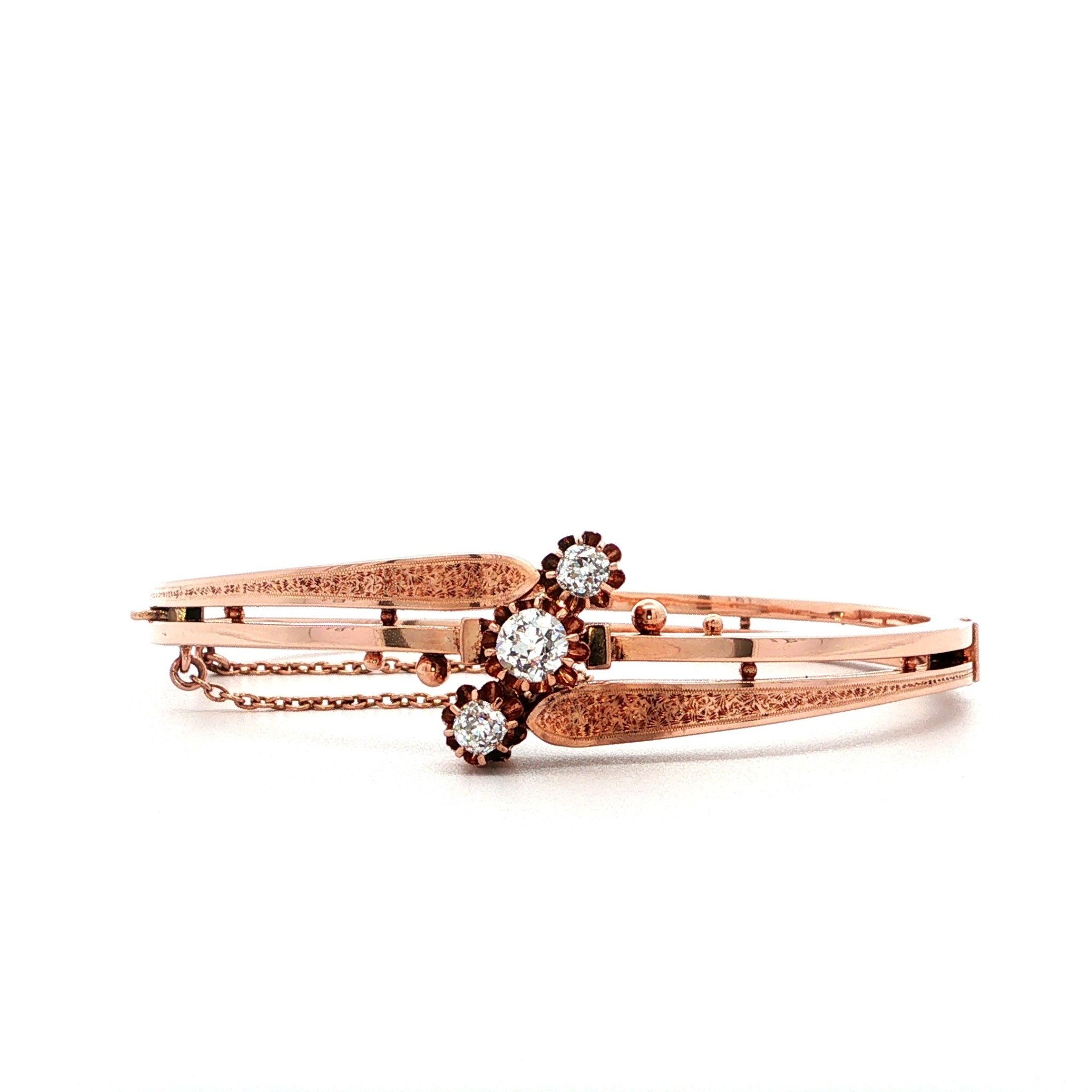 "Goldtripple" Antiker Roségold Armreif in 14kt mit Diamanten