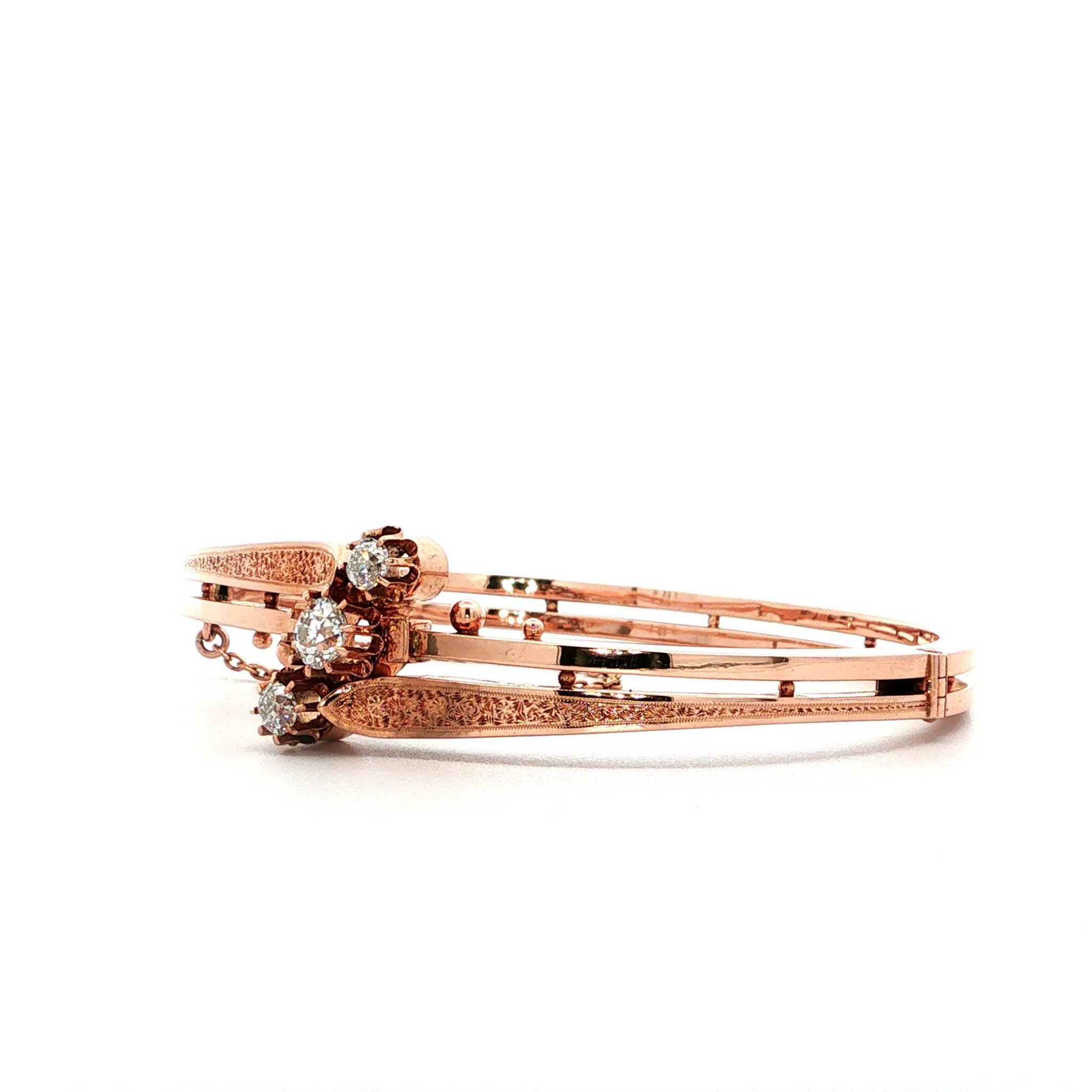 "Goldtripple" Antiker Roségold Armreif in 14kt mit Diamanten