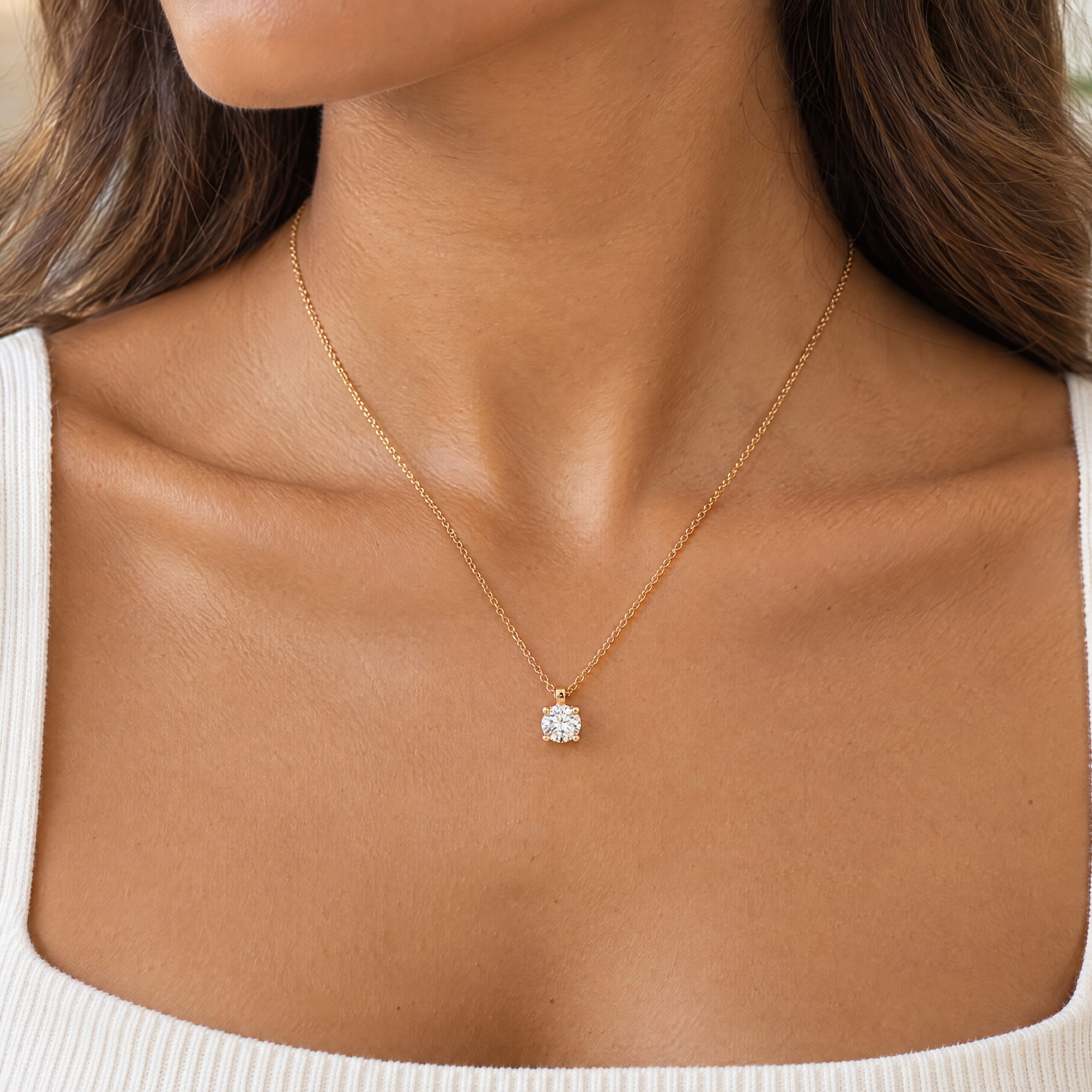 "A half carat of love" - Moderne Solitaire Kette mit Anhänger in 18 Karat Gelbgold 0.51 ct.