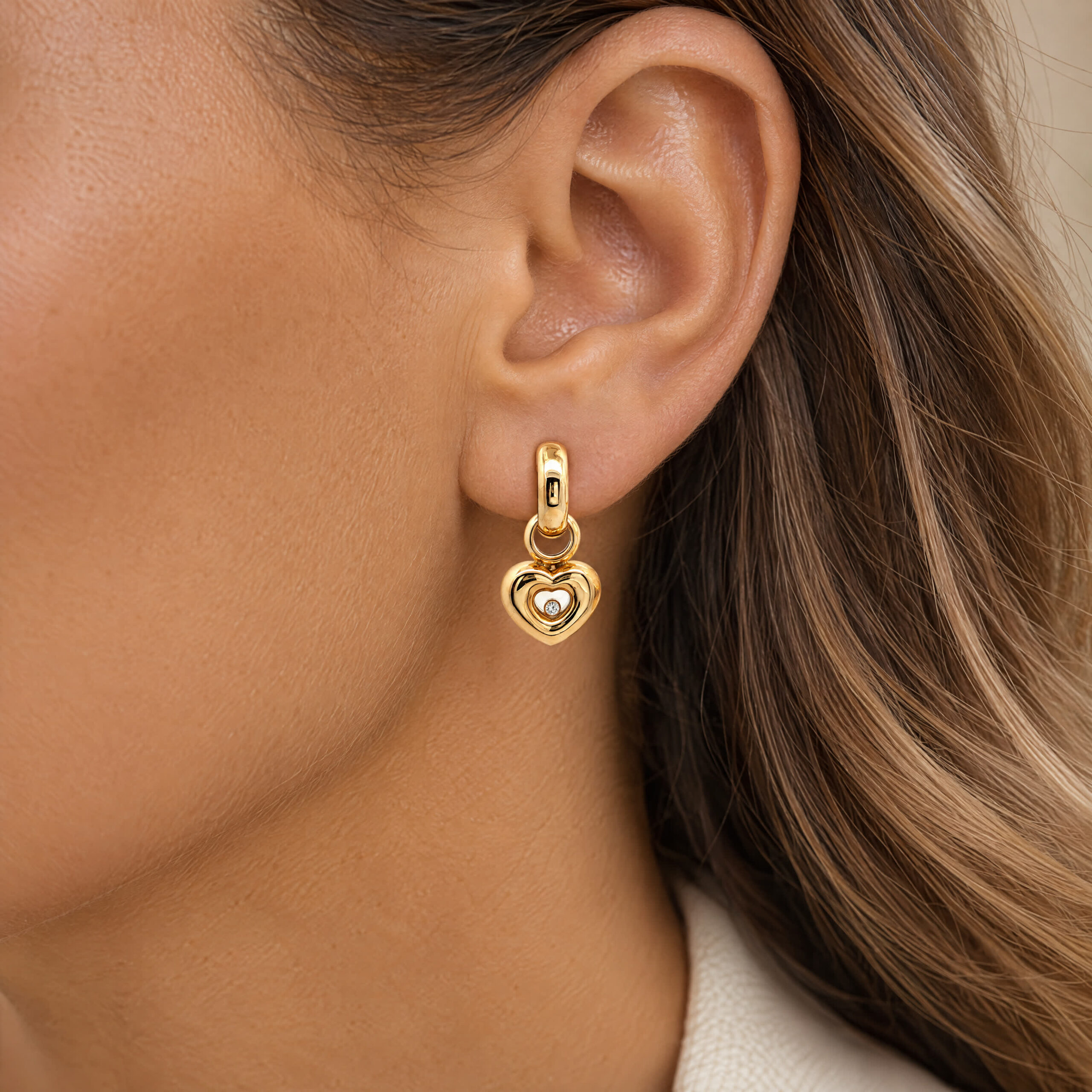 "Happy Hearts" - Vintage Creolen von Chopard in 18kt Gelbgold mit Brillanten - Juwelier Steiger