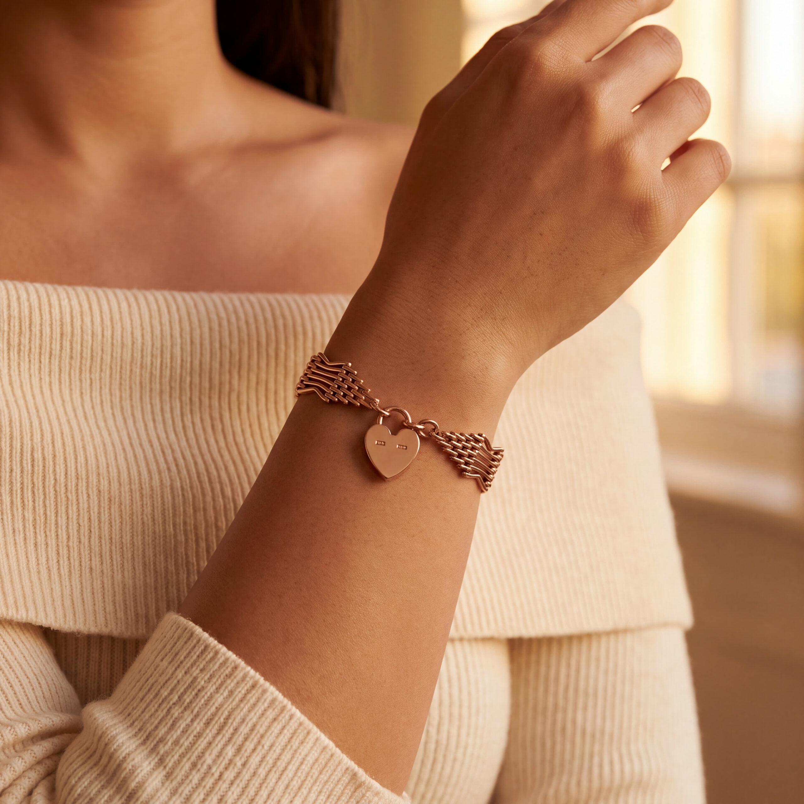 "Heart padlock bracelet" - Antikes Armband aus 9ct Gold aus 9 Karat leichtes Roségold - Juwelier Steiger