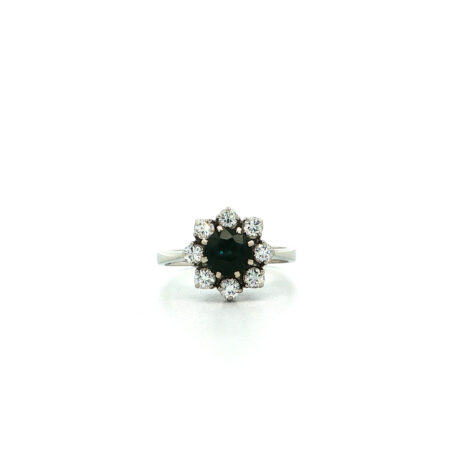 "Jolie Fleur" - Vintage Ring in 14kt Weißgold mit blauem Saphir & Brillanten - Juwelier Steiger