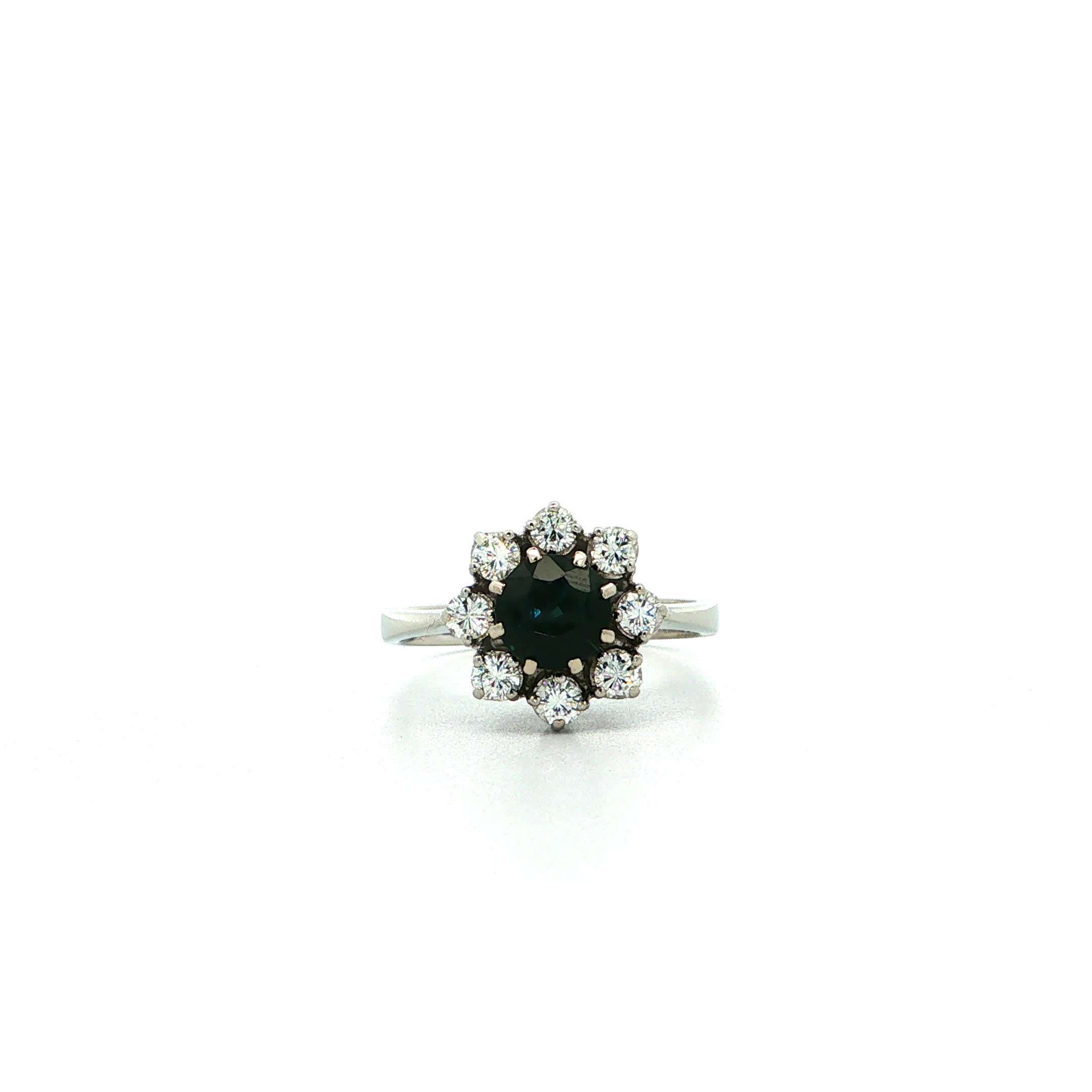 "Jolie Fleur" - Vintage Ring in 14kt Weißgold mit blauem Saphir & Brillanten - Juwelier Steiger