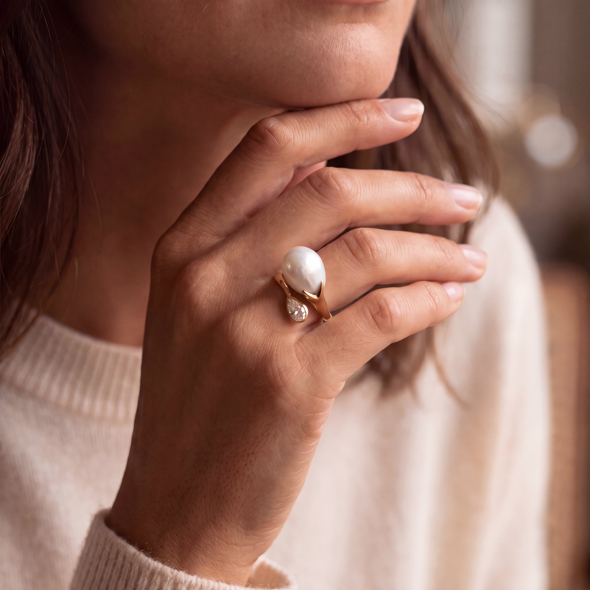"Meet me in the Sea" Vintage 18 Karat Gelbgold Ring mit Brillant und Perle