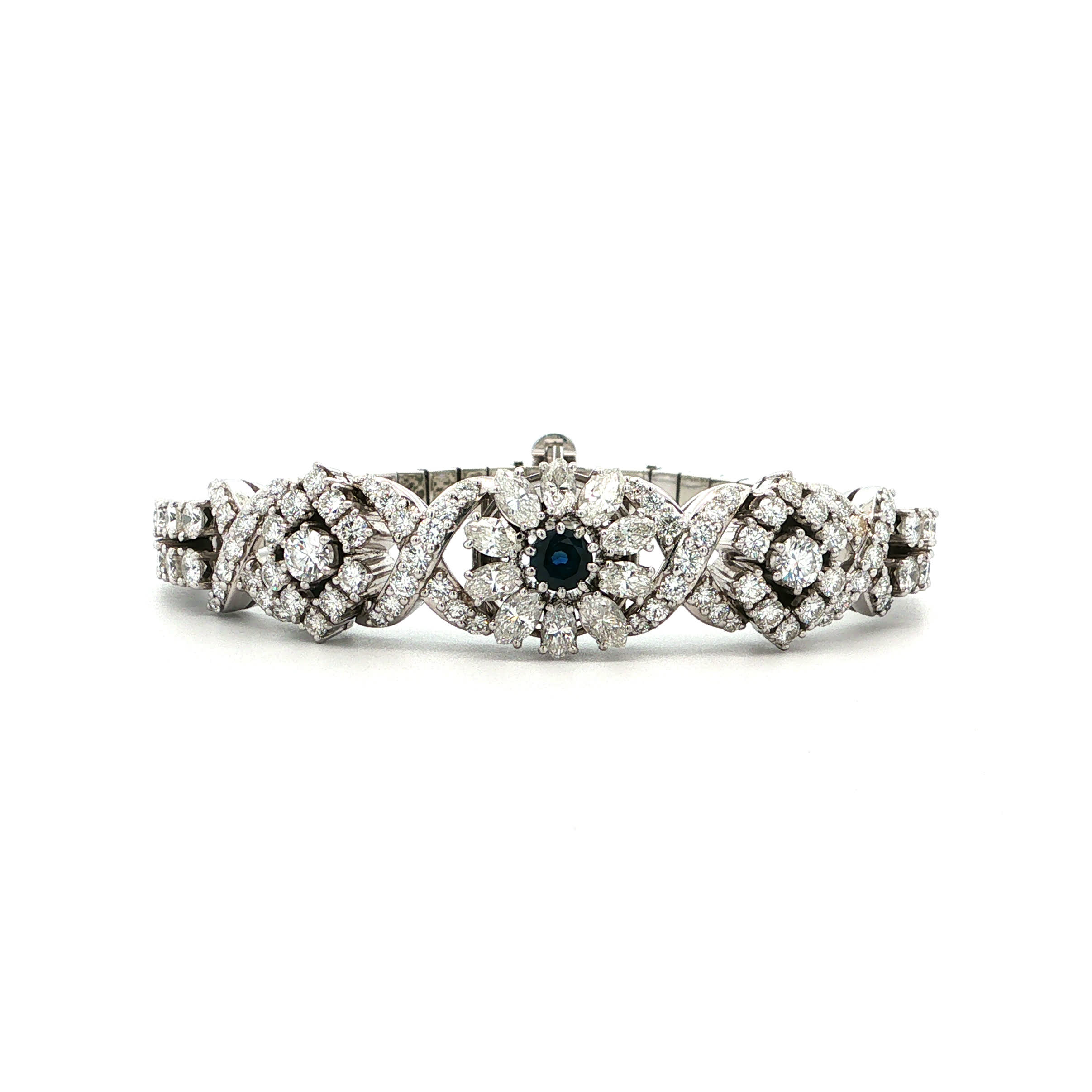 "Midnight Frost" . Vintage Diamantarmband mit Saphir in 18 Karat Weißgold aus 750er Weißgold - Juwelier Steiger