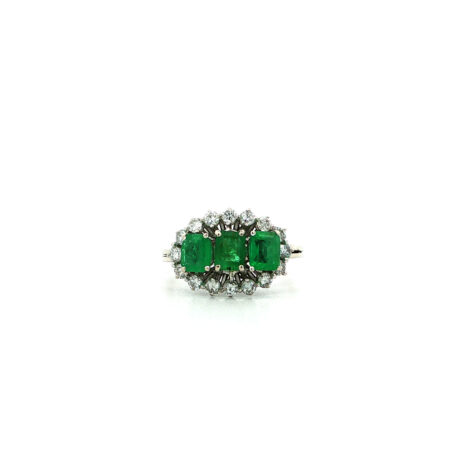 "Smaragd Triologie" - Vintage Ring in 14kt Weißgold mit Smaragden & Brillanten