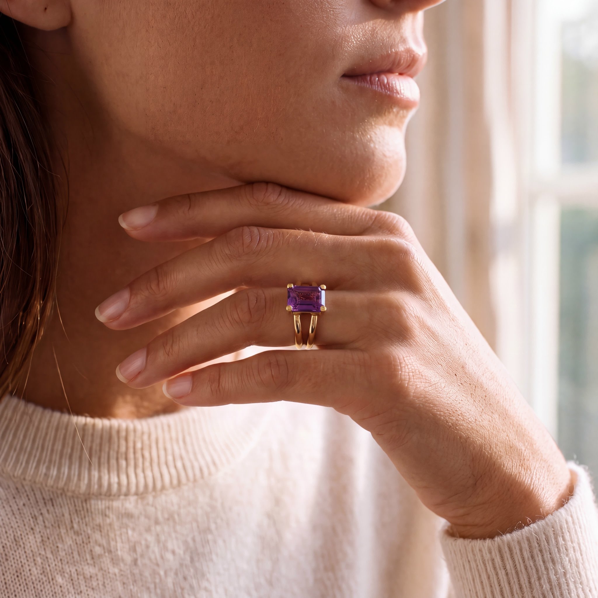 "Straight Purple" Vintage 18 Karat Gelbgold Ring mit Amethyst