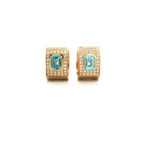 "Topaz dancing with Diamonds" - Vintage Creolen mit Topaz und Brillanten in 18 Karat Gelbgold
