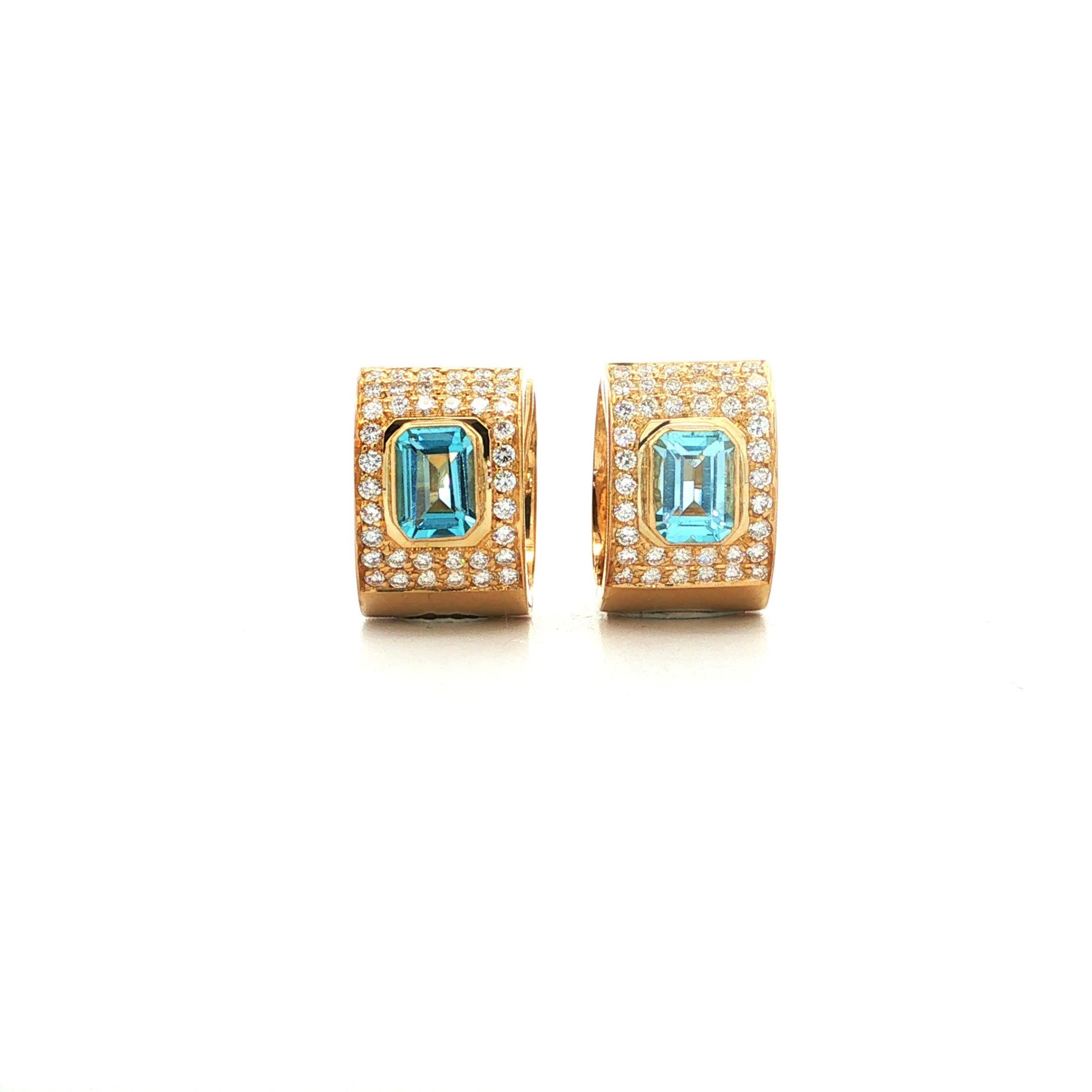 "Topaz dancing with Diamonds" - Vintage Creolen mit Topaz und Brillanten in 18 Karat Gelbgold